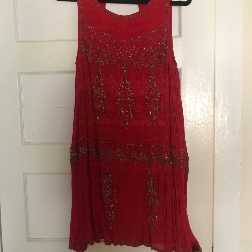 Red Beaded Free People Dress